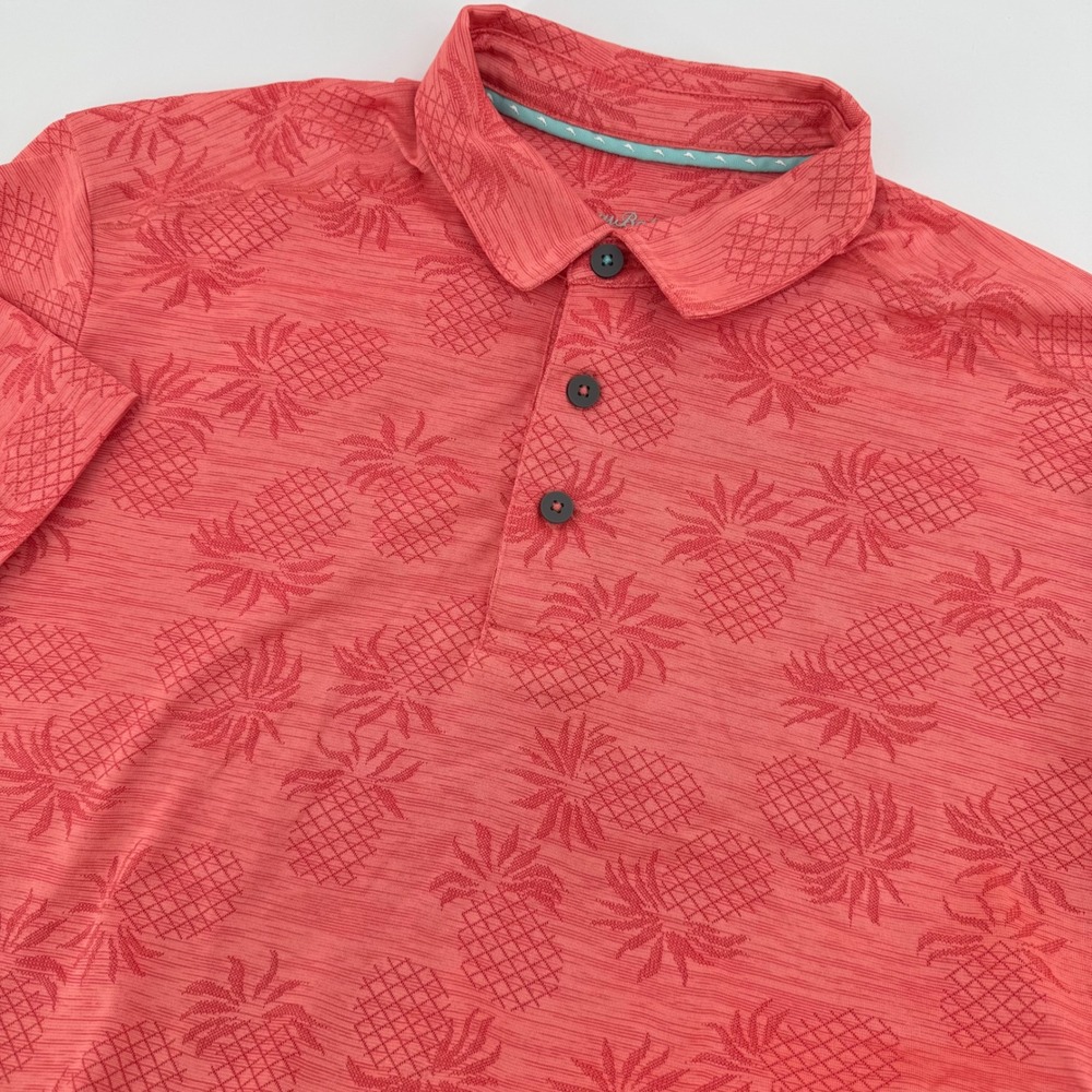 Tommy Bahama IslandZone Mens Medium Coral Red Pineapple Jacquard Polo Shirt